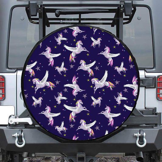 Night Winged Unicorn Pattern Print Tire Cover