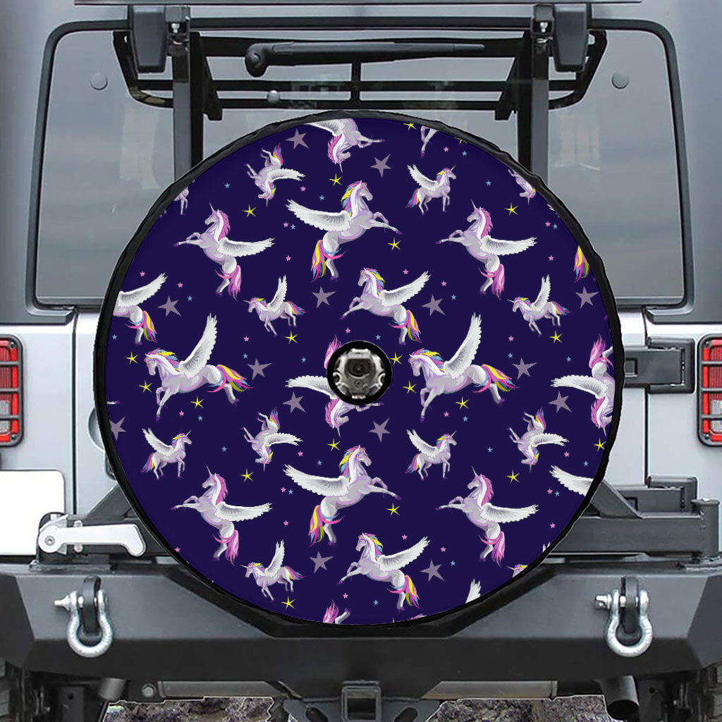 Night Winged Unicorn Pattern Print Tire Cover With Camera Hole