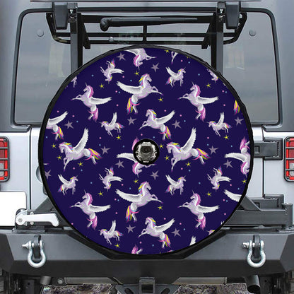 Night Winged Unicorn Pattern Print Tire Cover With Camera Hole