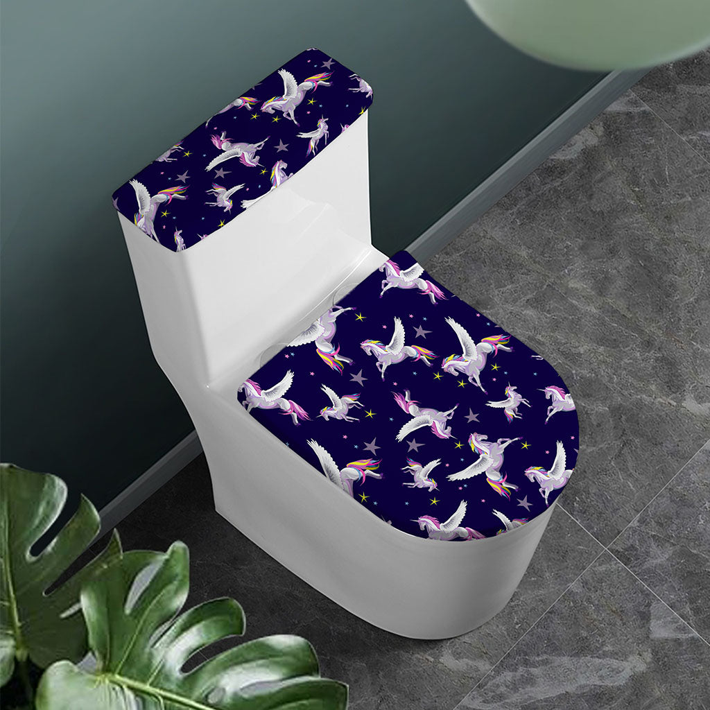 Night Winged Unicorn Pattern Print Toilet Lid And Tank Cover Set
