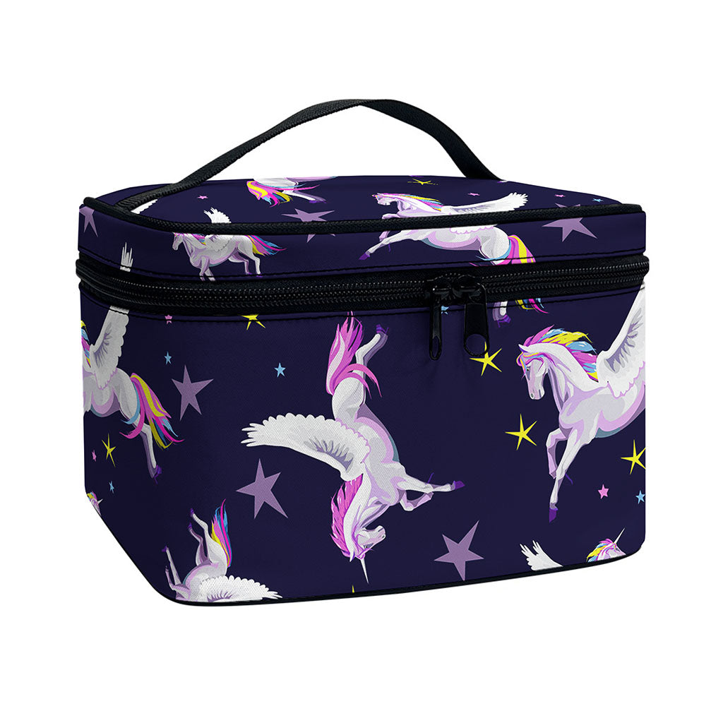 Night Winged Unicorn Pattern Print Travel Makeup Bag