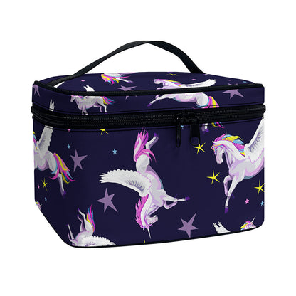 Night Winged Unicorn Pattern Print Travel Makeup Bag