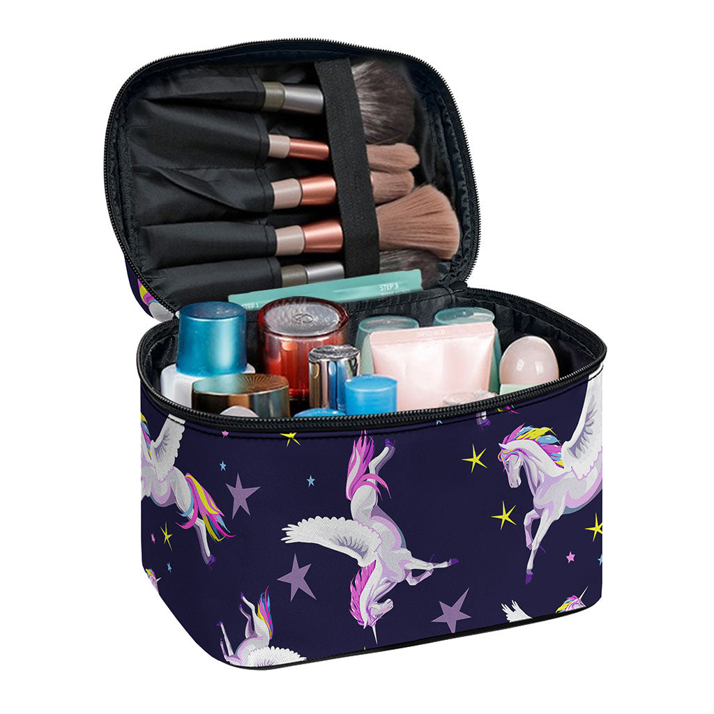 Night Winged Unicorn Pattern Print Travel Makeup Bag