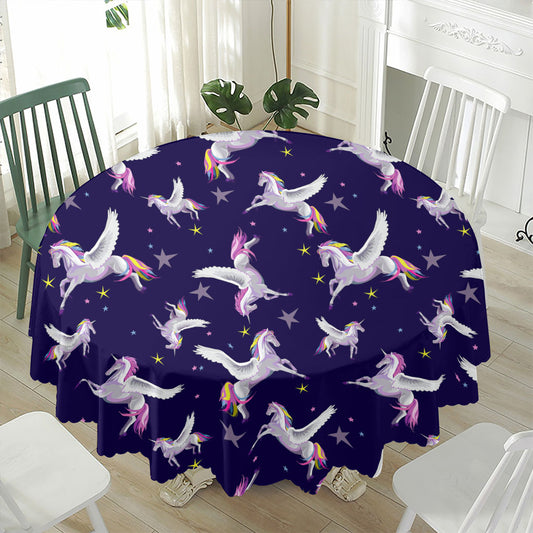 Night Winged Unicorn Pattern Print Waterproof Round Tablecloth
