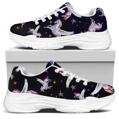 Night Winged Unicorn Pattern Print White Chunky Shoes