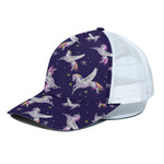 Night Winged Unicorn Pattern Print White Mesh Trucker Cap
