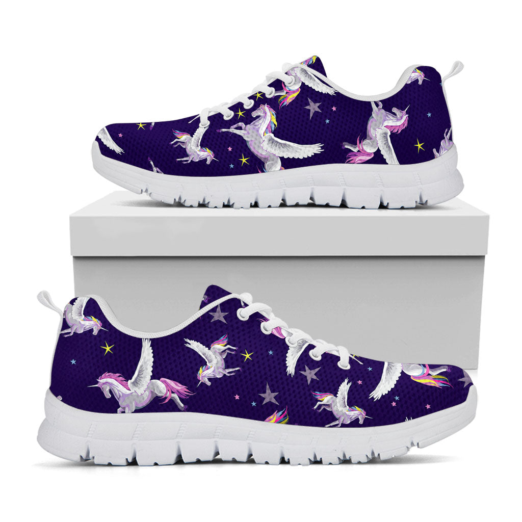 Night Winged Unicorn Pattern Print White Running Shoes