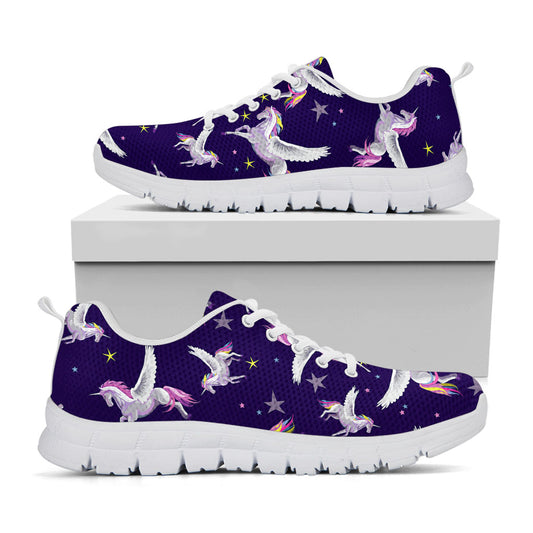 Night Winged Unicorn Pattern Print White Running Shoes