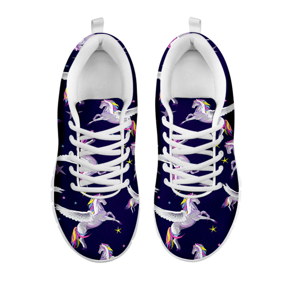 Night Winged Unicorn Pattern Print White Running Shoes