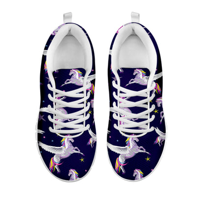 Night Winged Unicorn Pattern Print White Running Shoes
