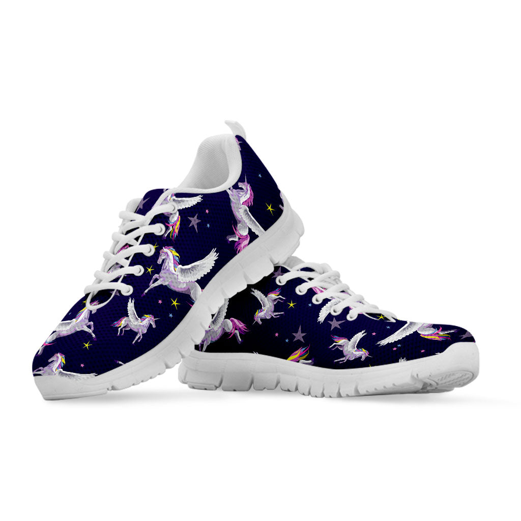 Night Winged Unicorn Pattern Print White Running Shoes
