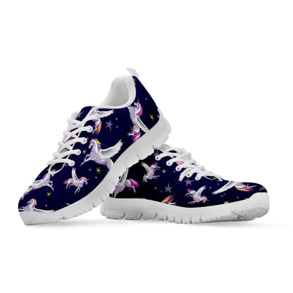 Night Winged Unicorn Pattern Print White Running Shoes