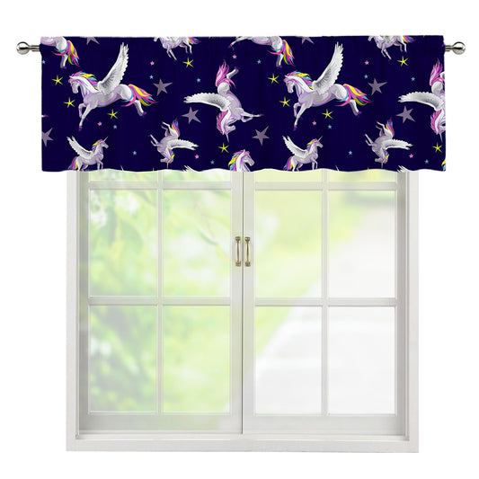 Night Winged Unicorn Pattern Print Window Valance