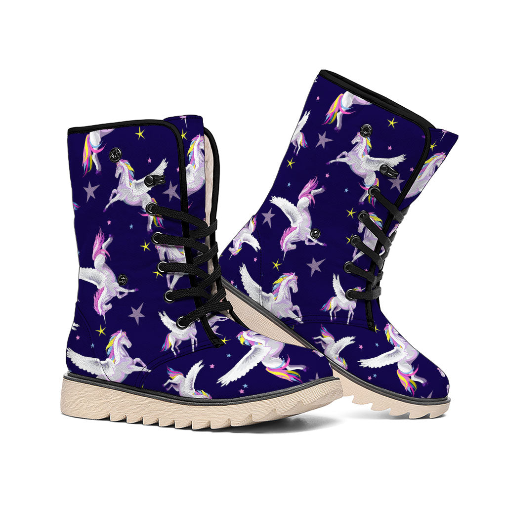 Night Winged Unicorn Pattern Print Winter Boots