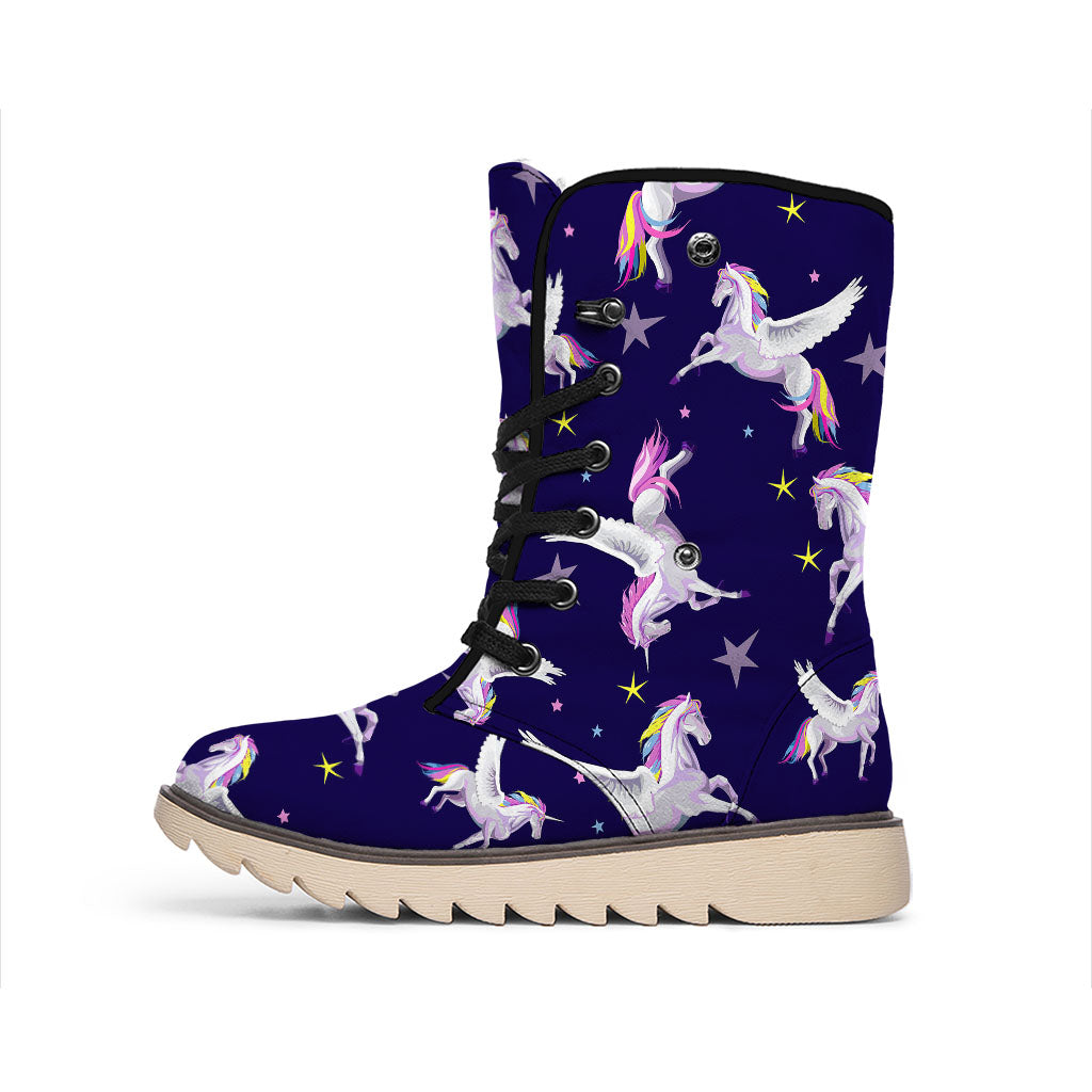 Night Winged Unicorn Pattern Print Winter Boots