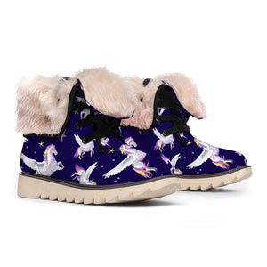 Night Winged Unicorn Pattern Print Winter Boots