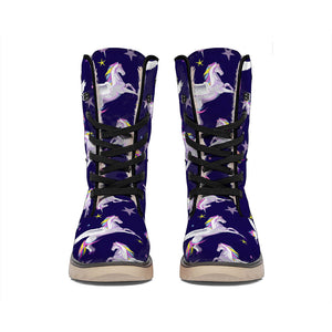 Night Winged Unicorn Pattern Print Winter Boots