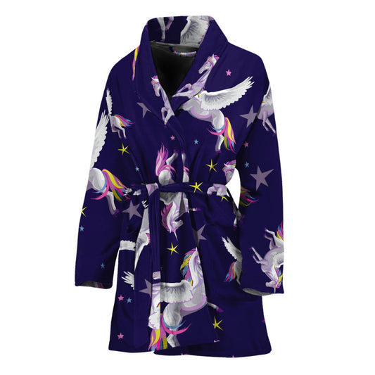 Night Winged Unicorn Pattern Print Women's Bathrobe