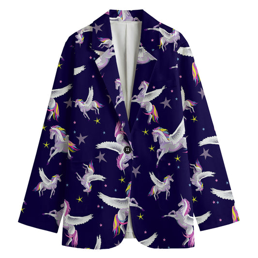 Night Winged Unicorn Pattern Print Women's Blazer