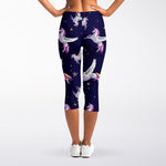 Night Winged Unicorn Pattern Print Women's Capri Leggings