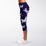 Night Winged Unicorn Pattern Print Women's Capri Leggings