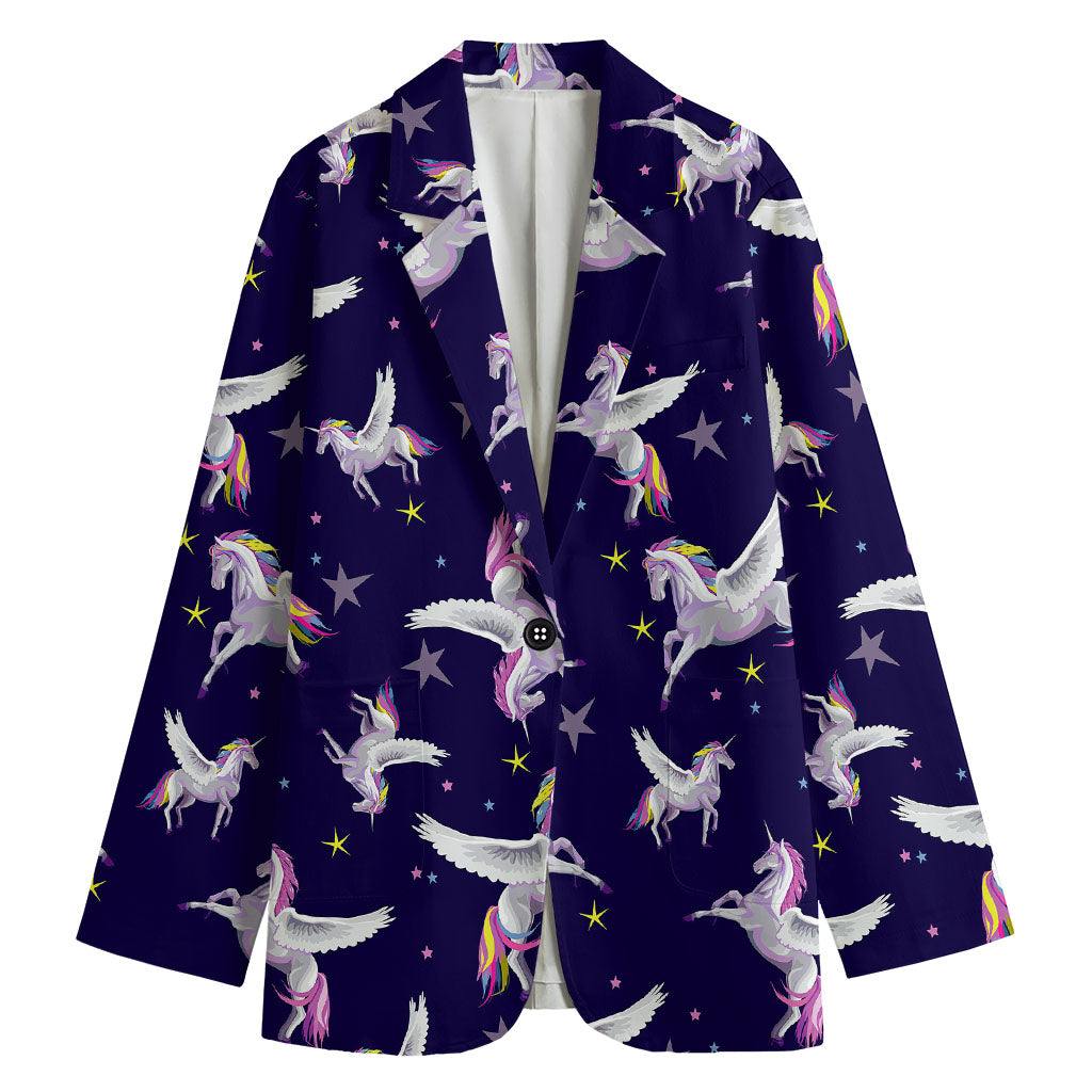 Night Winged Unicorn Pattern Print Women's Cotton Blazer