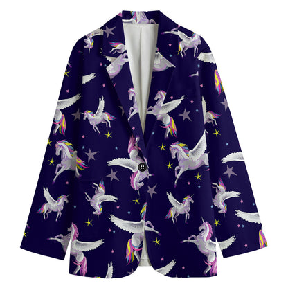 Night Winged Unicorn Pattern Print Women's Cotton Blazer
