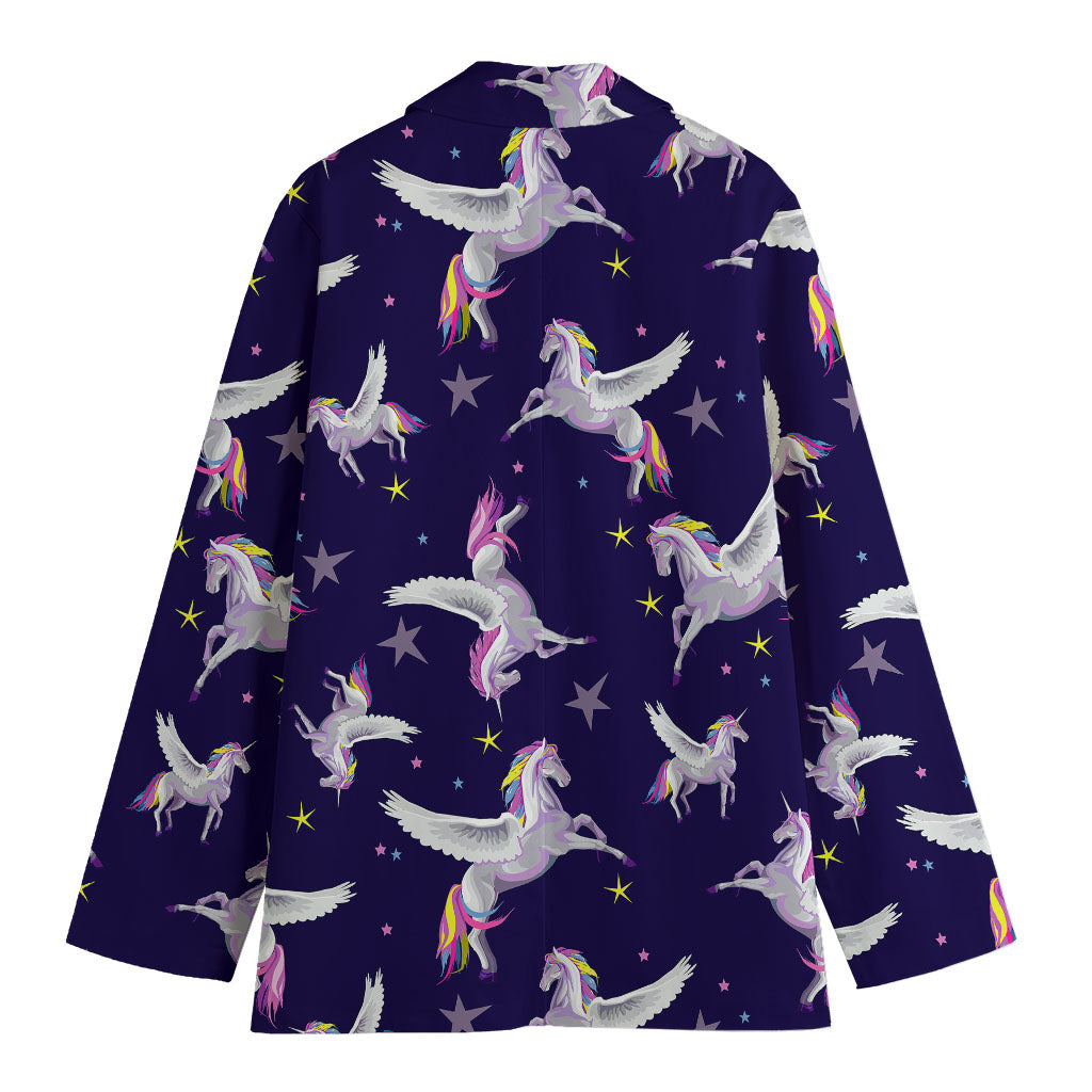 Night Winged Unicorn Pattern Print Women's Cotton Blazer