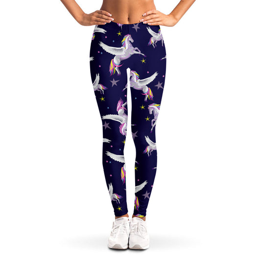 Night Winged Unicorn Pattern Print Women's Leggings