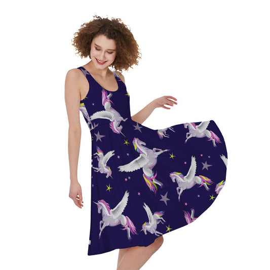 Night Winged Unicorn Pattern Print Women's Sleeveless Dress
