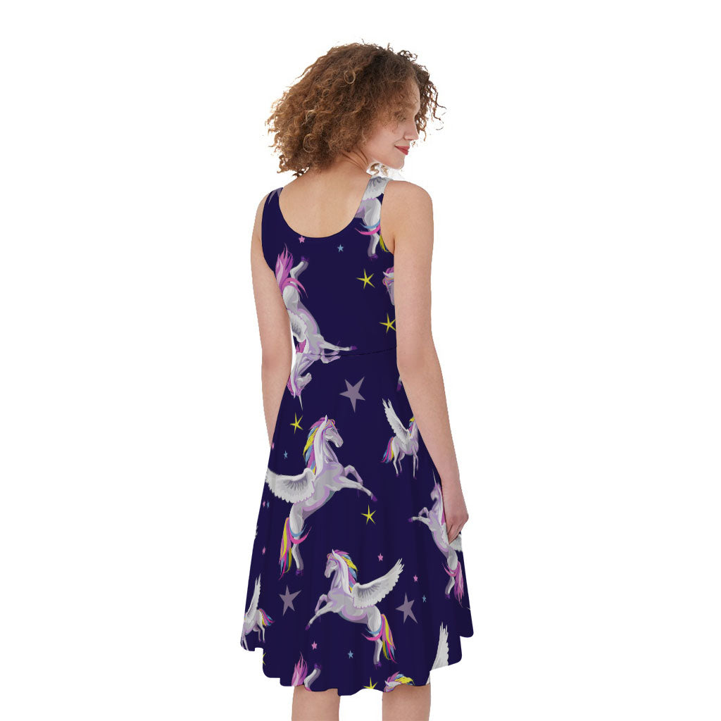 Night Winged Unicorn Pattern Print Women's Sleeveless Dress