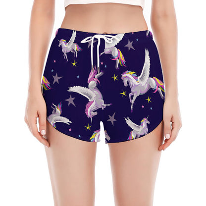 Night Winged Unicorn Pattern Print Women's Split Running Shorts