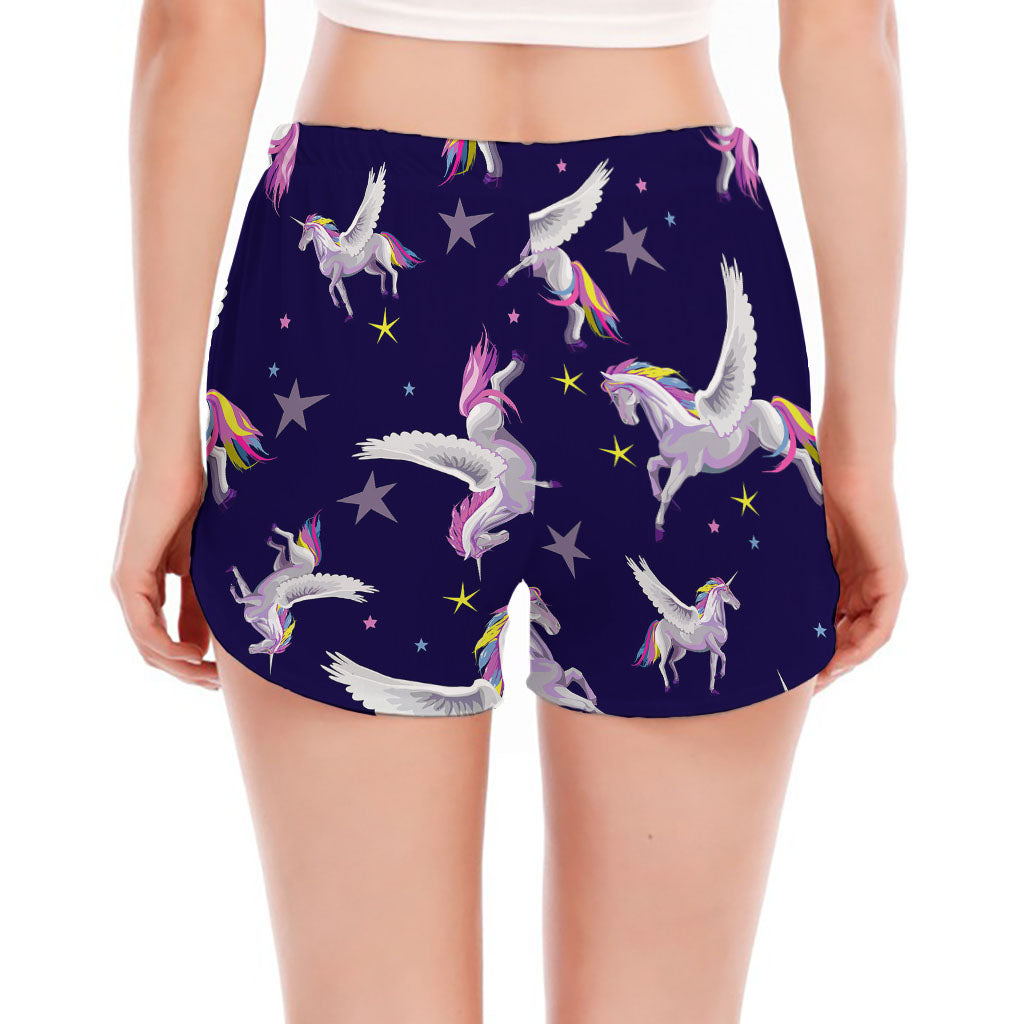 Night Winged Unicorn Pattern Print Women's Split Running Shorts