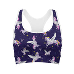 Night Winged Unicorn Pattern Print Women's Sports Bra