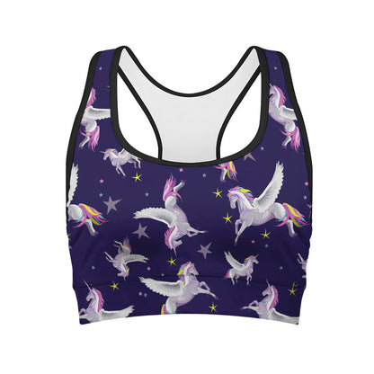 Night Winged Unicorn Pattern Print Women's Sports Bra