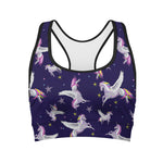 Night Winged Unicorn Pattern Print Women's Sports Bra