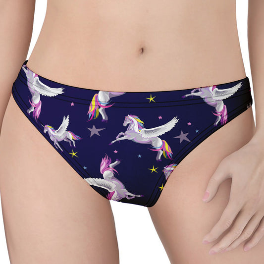 Night Winged Unicorn Pattern Print Women's Thong