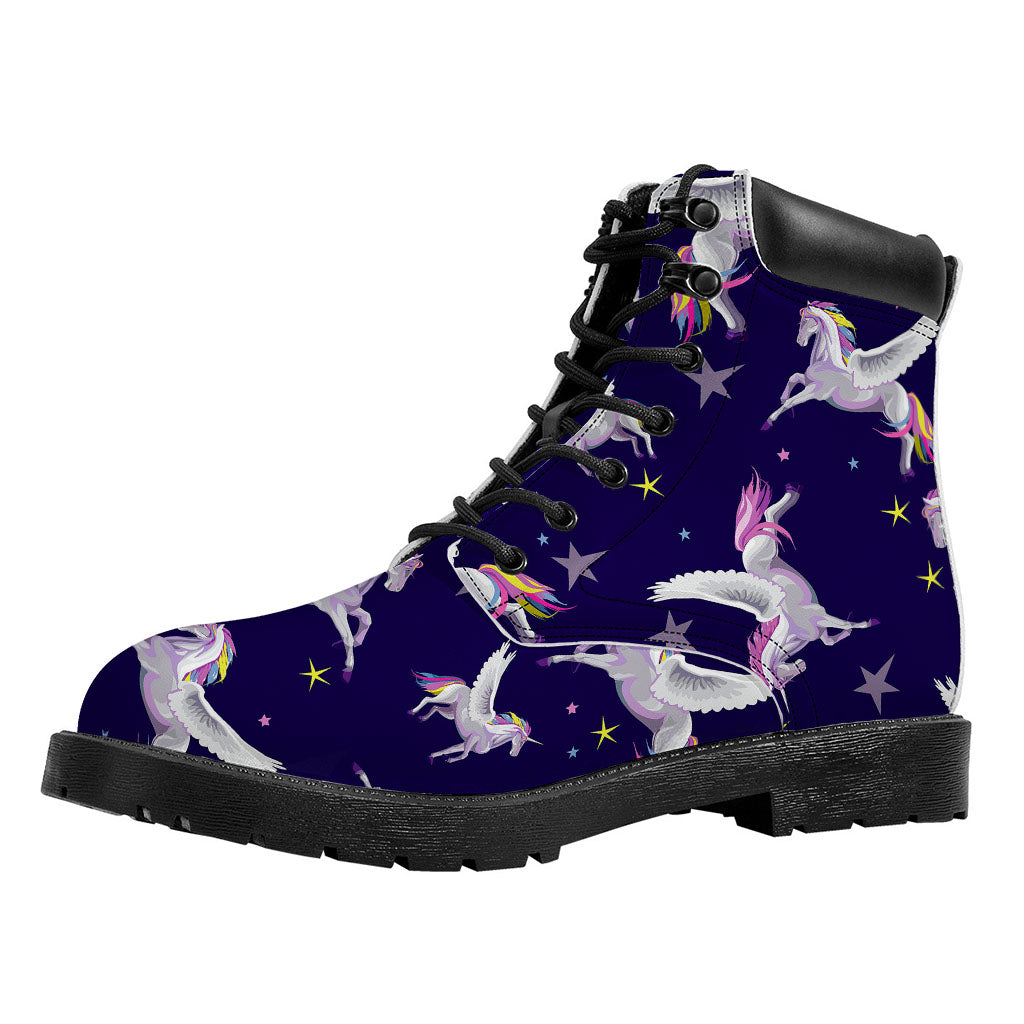 Night Winged Unicorn Pattern Print Work Boots