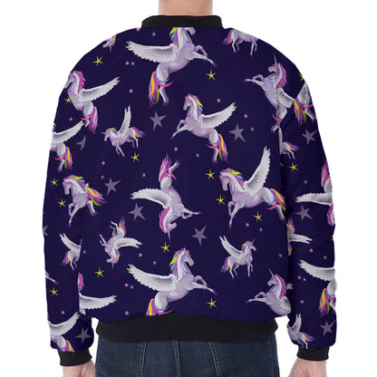 Night Winged Unicorn Pattern Print Zip Sleeve Bomber Jacket