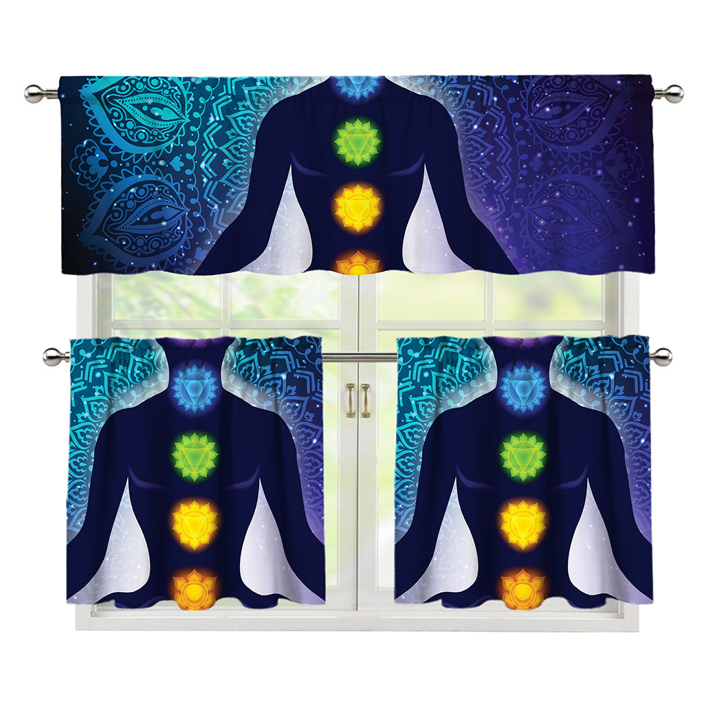 Nine Chakras Aura Print 3 Piece Kitchen Curtains