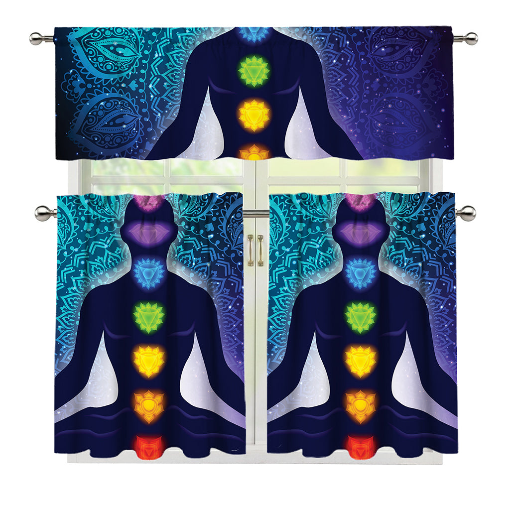 Nine Chakras Aura Print 3 Piece Kitchen Curtains