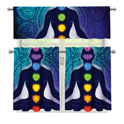 Nine Chakras Aura Print 3 Piece Kitchen Curtains