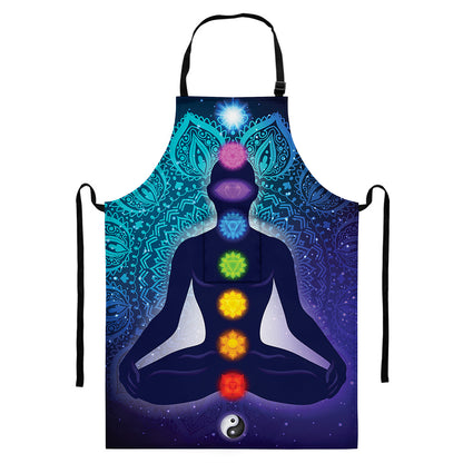Nine Chakras Aura Print Bib Apron With Pocket