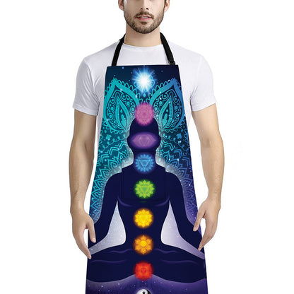 Nine Chakras Aura Print Bib Apron With Pocket