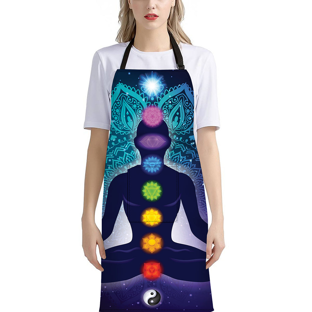 Nine Chakras Aura Print Bib Apron With Pocket