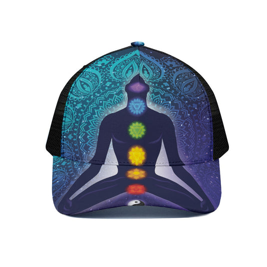 Nine Chakras Aura Print Black Mesh Trucker Cap
