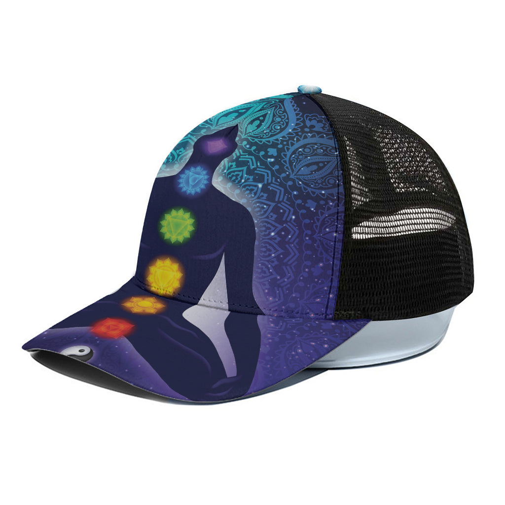 Nine Chakras Aura Print Black Mesh Trucker Cap