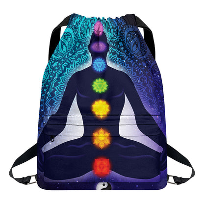 Nine Chakras Aura Print Drawstring Backpack