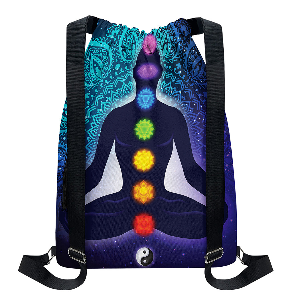 Nine Chakras Aura Print Drawstring Backpack