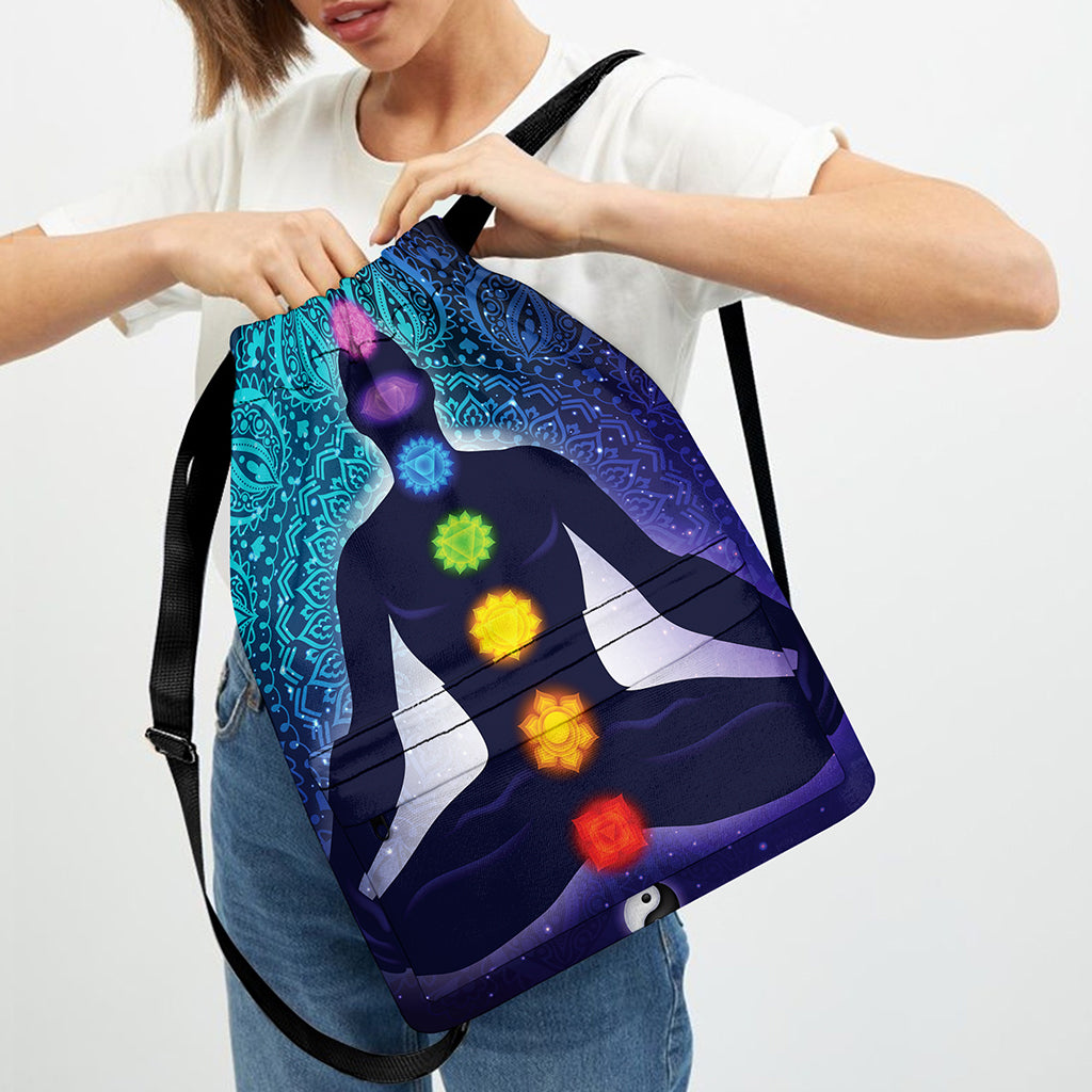 Nine Chakras Aura Print Drawstring Backpack